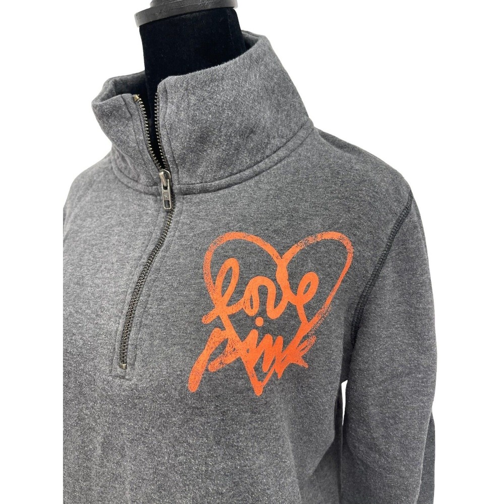 Pink Victoria Secret Love Pink‎ Women Medium Gray 1/4 Zip Sweatshirt - Picture 2 of 8